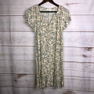 Lucky Brand Womens Floral Button Front Flutter Sleeve Ruffle Hem Dress Large